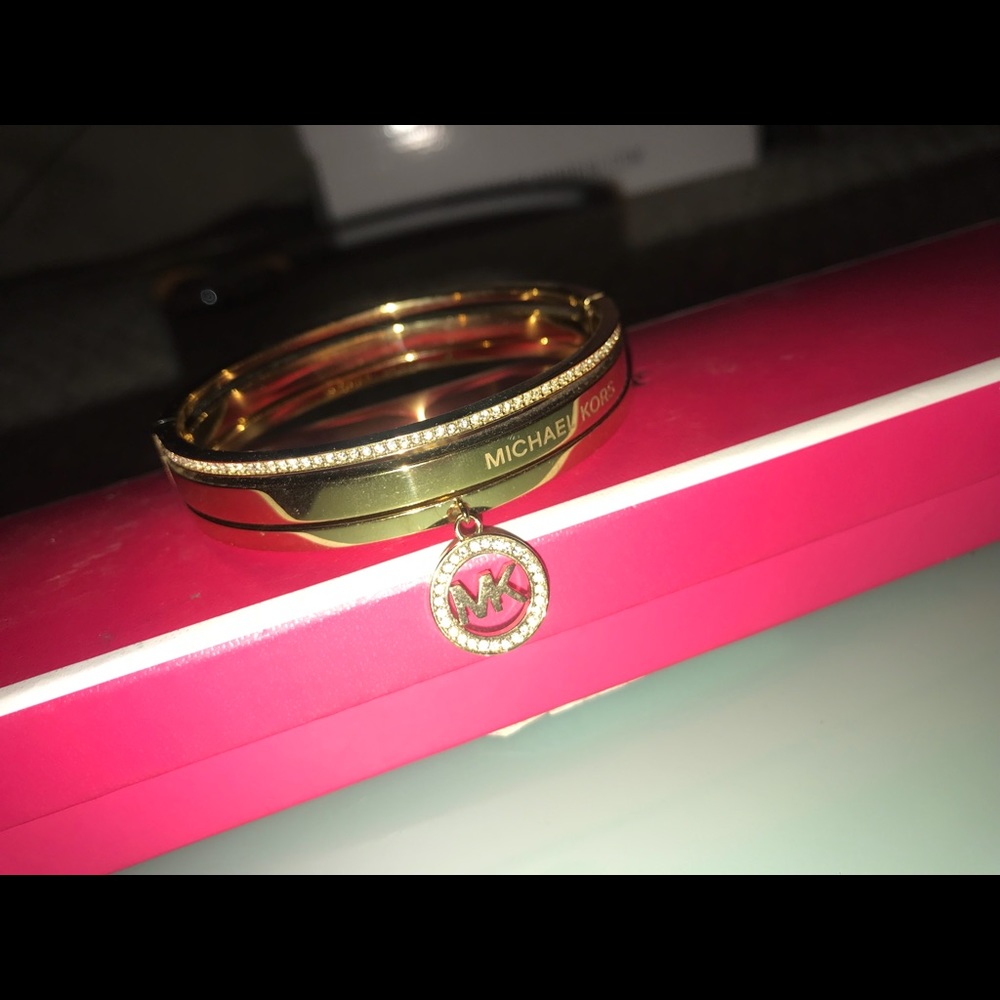 Michael Kors MK Logo Charm Gold Bangle Bracelet